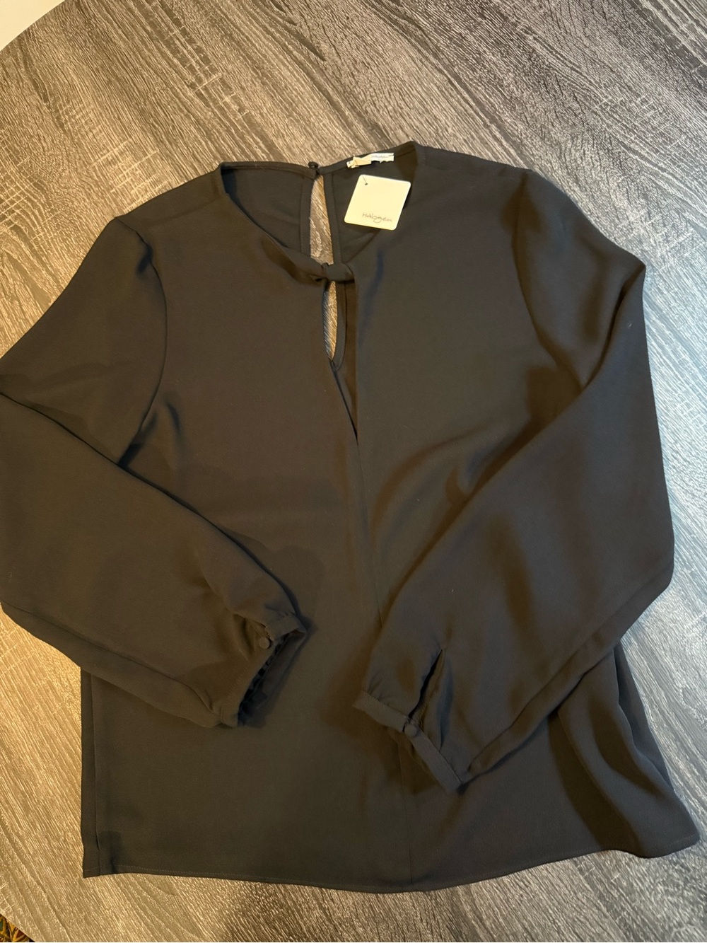 Halogen NWT Black Keyhole Knot Front Long Sleeve Blouse Size S
